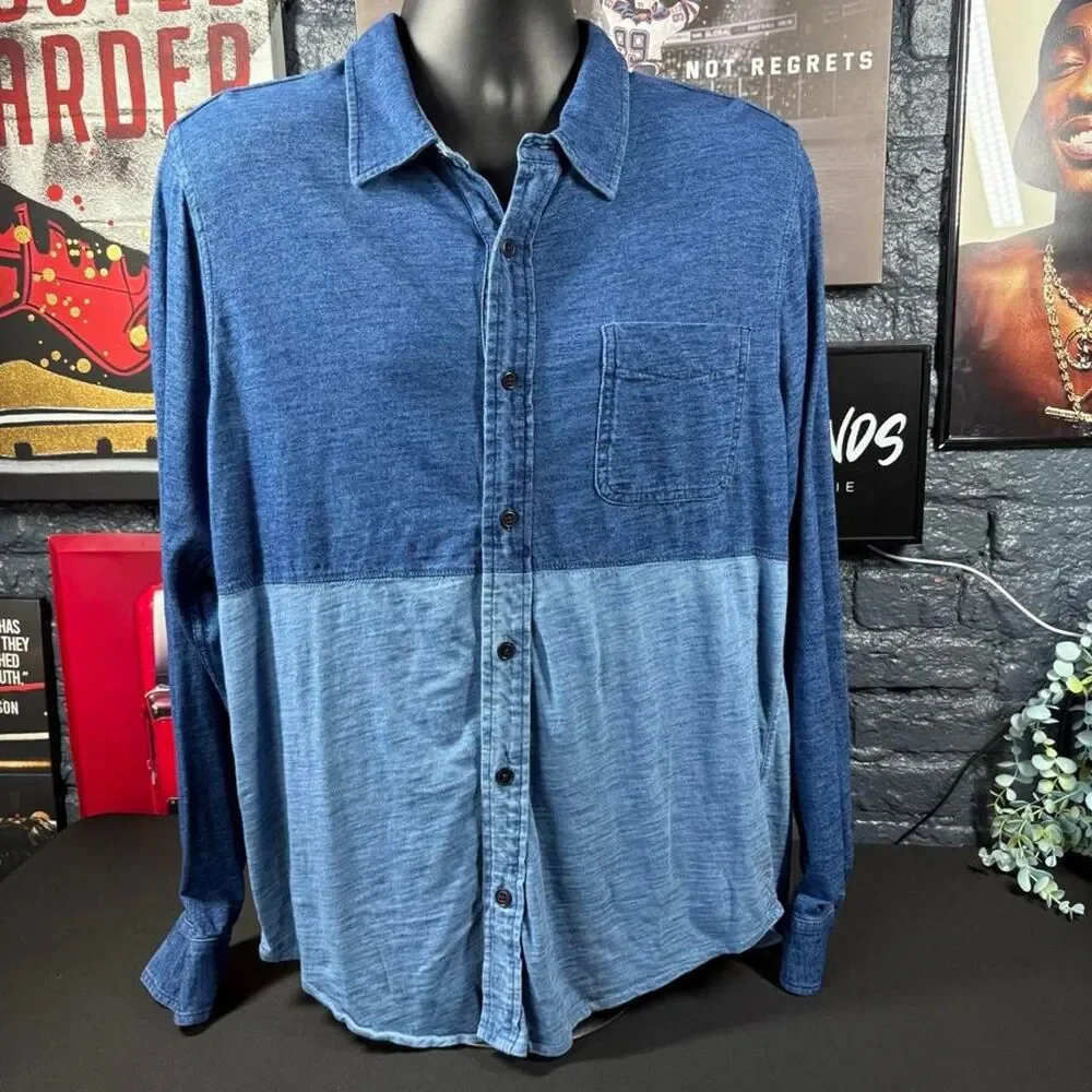 J.Crew Indigo Knit Goods - Men’s Large - Two Tone Blue Button Up Shirt